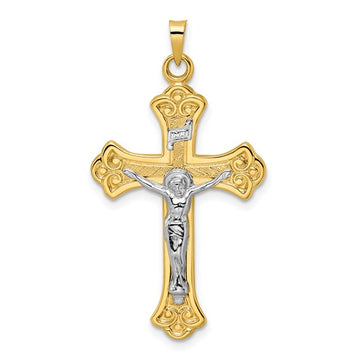 14KY INRI Fleur Polished Solid Cross